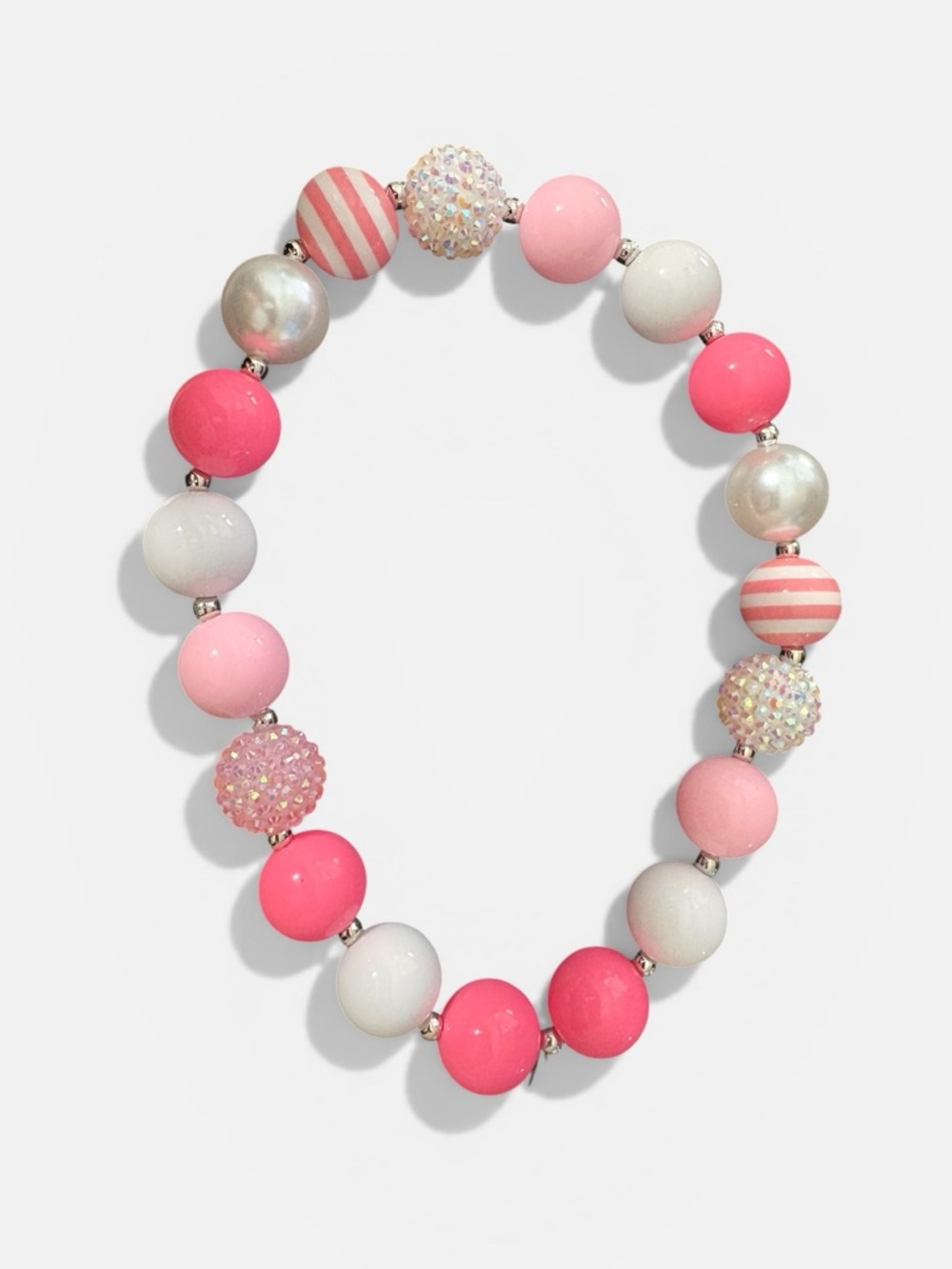 Handmade Girls Pink Chunky Bubblegum Necklace Glitter Stripe Beads
